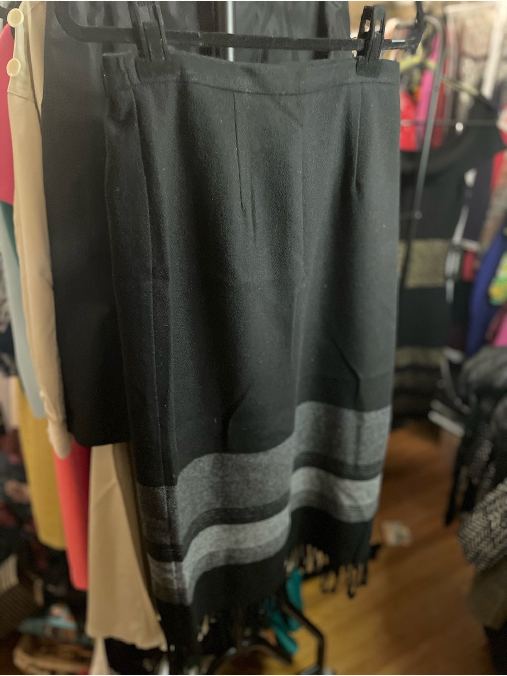 Black Knit Skirt with Gray Stripe